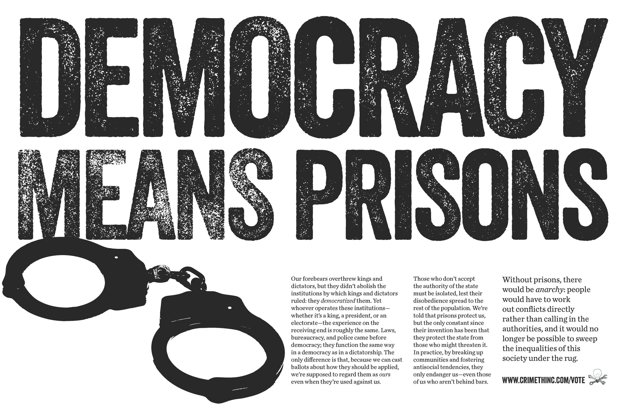 Photo recto de ‘Democracy Means Prisons’