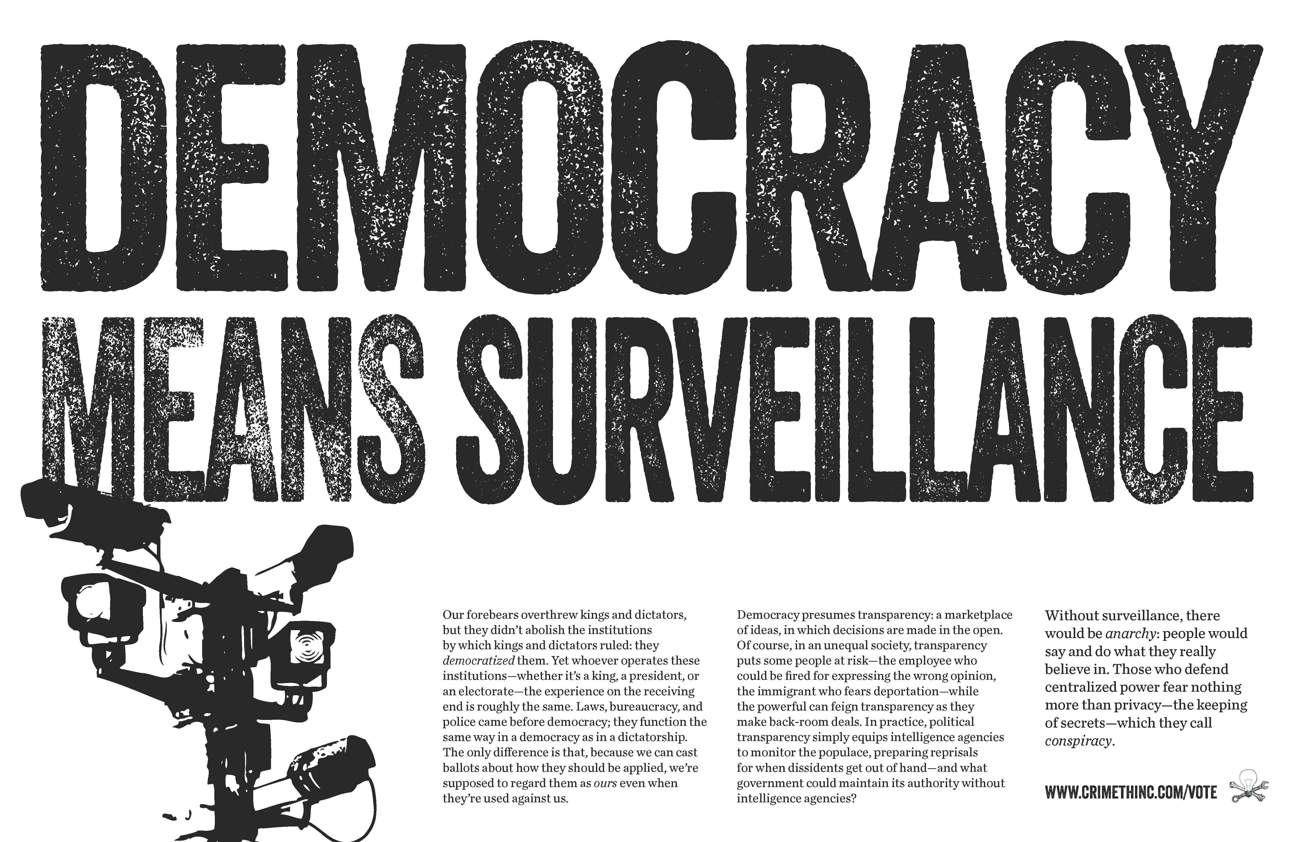 Photo recto de ‘Democracy Means Surveillance’