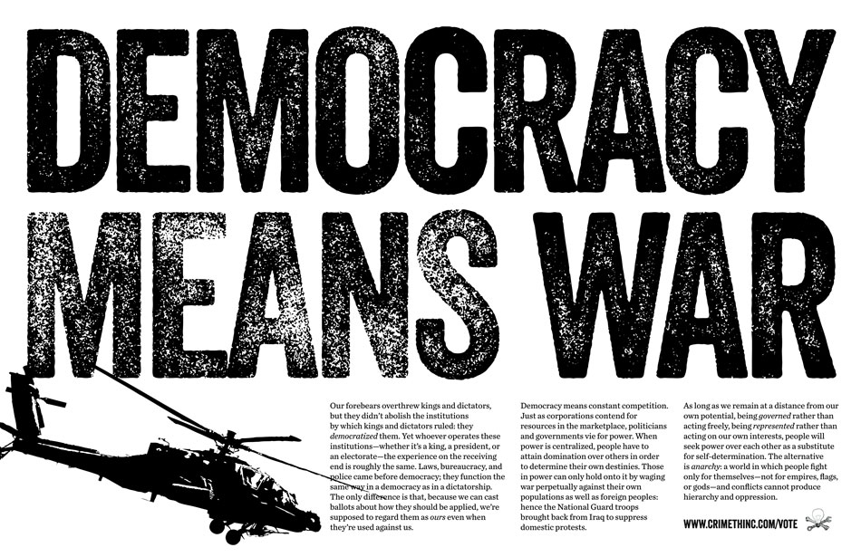 Photo recto de ‘Democracy Means War’