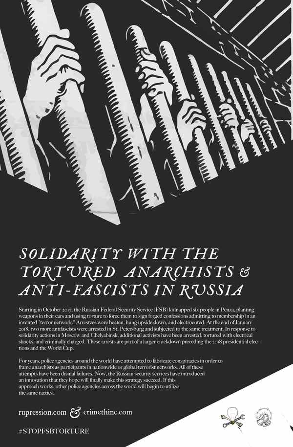 Photo recto de ‘Solidarity with the Tortured Anarchists and Anti-Fascists in Russia’