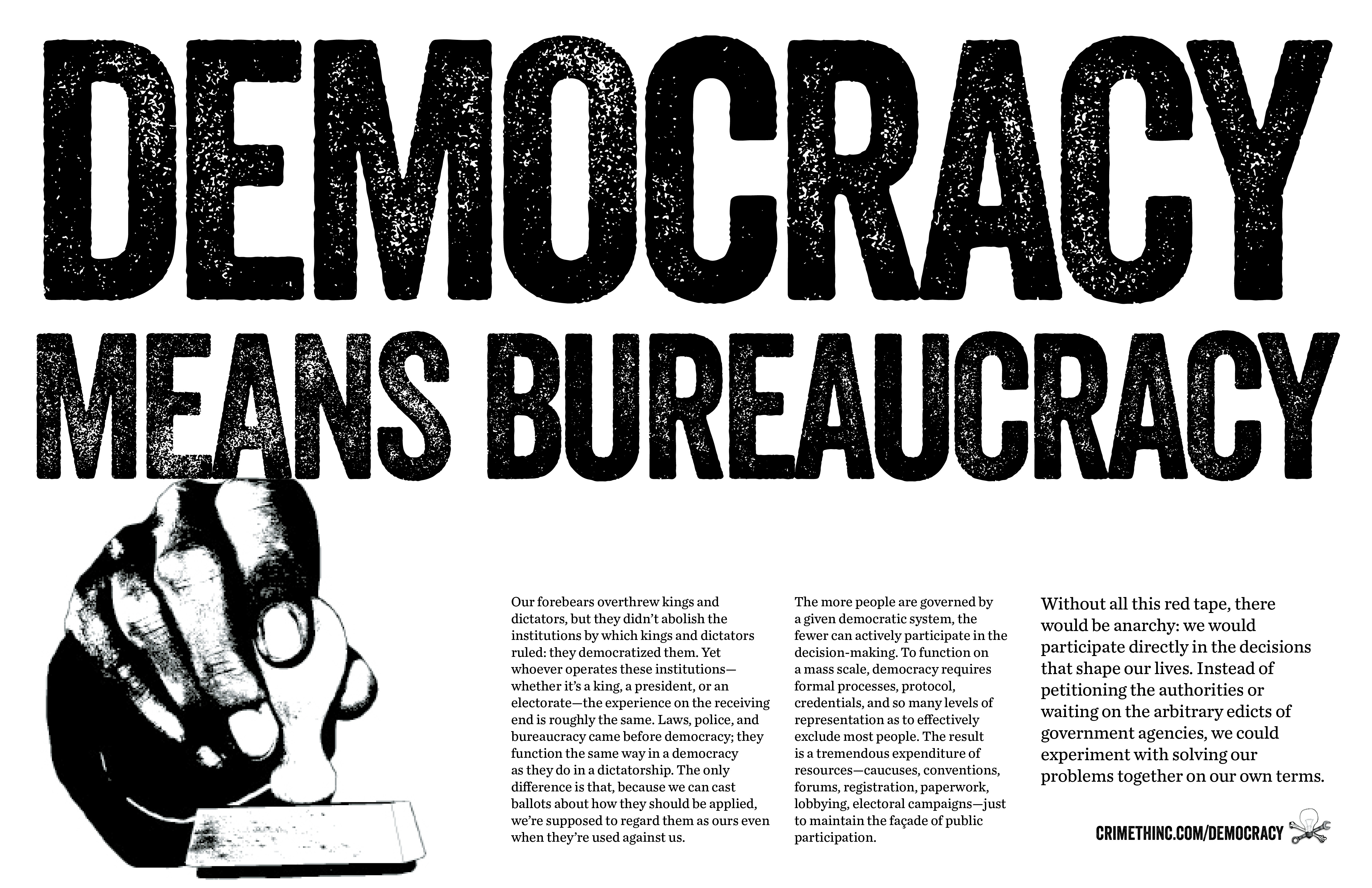 Photo recto de ‘Democracy Means Bureaucracy’