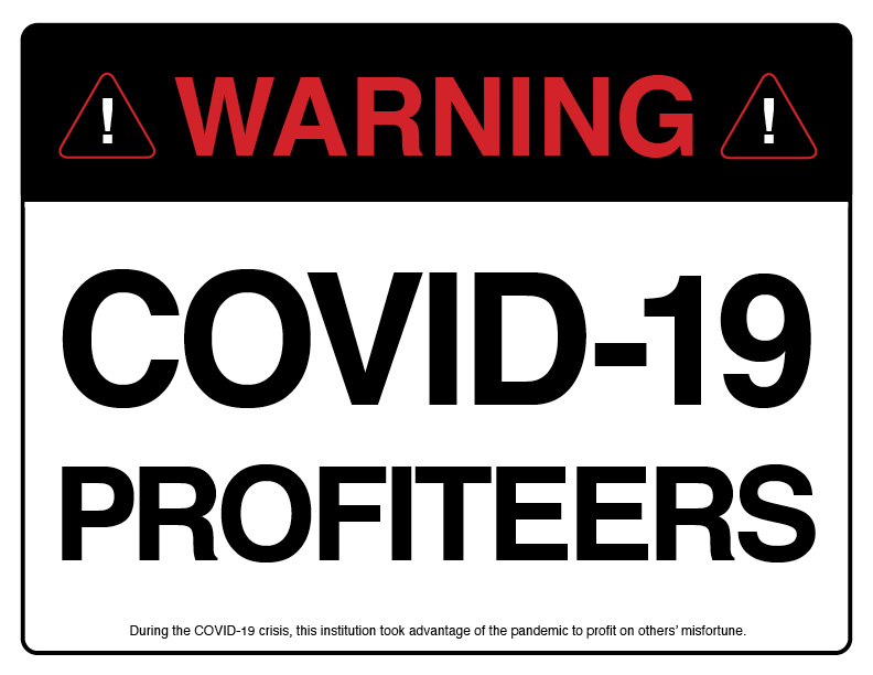 Photo recto de ‘Warning: COVID-19 Profiteers’